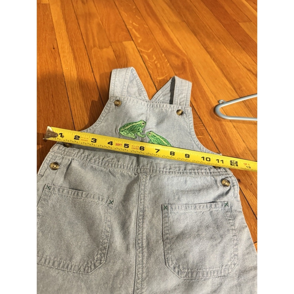 Vintage Talbots Kids Embroidered Green Frog Denim Overalls Shortalls Unisex 24m - Picture 7 of 9
